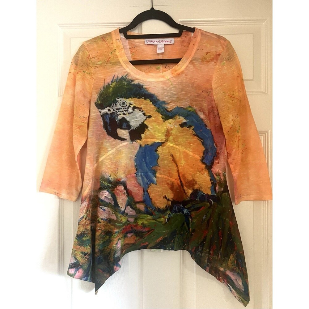 LEOMA LOVEGROVE Parrot Macaw Top Shirt Sz PM NWOT Tropical Art Tunic asymmetric